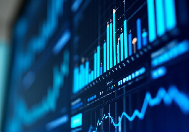 Close up of professional digital market analysis charts on a screen
